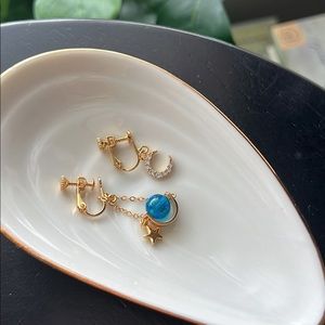 Gold Tone Star and Moon Clip On Earrings